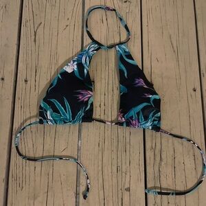 La Hearts Black and Teal Floral Bikini Top